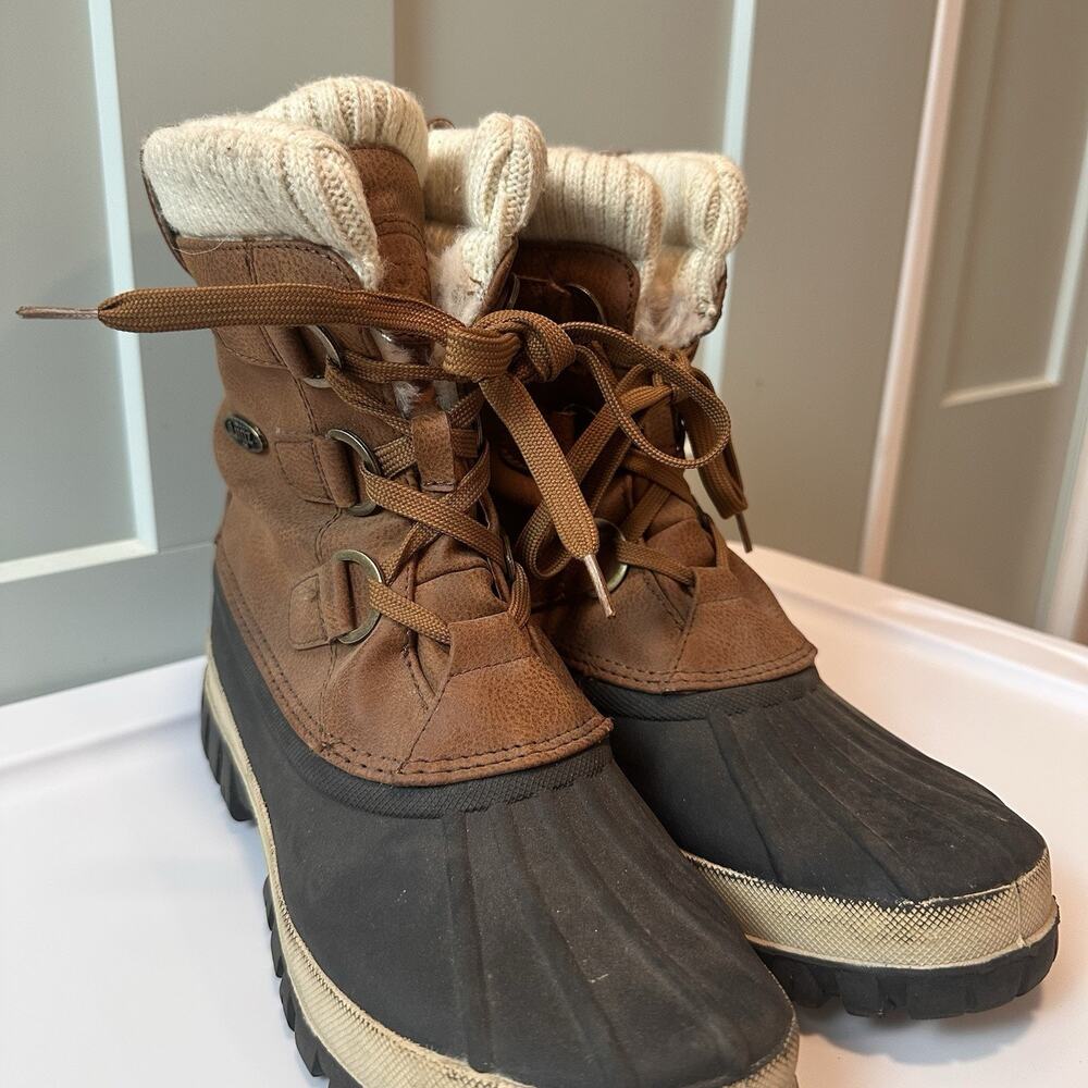 Lugz Stormy Womens 8.5 Brown Duck Boots Faux Fur Lined Lace Up Winter Snow